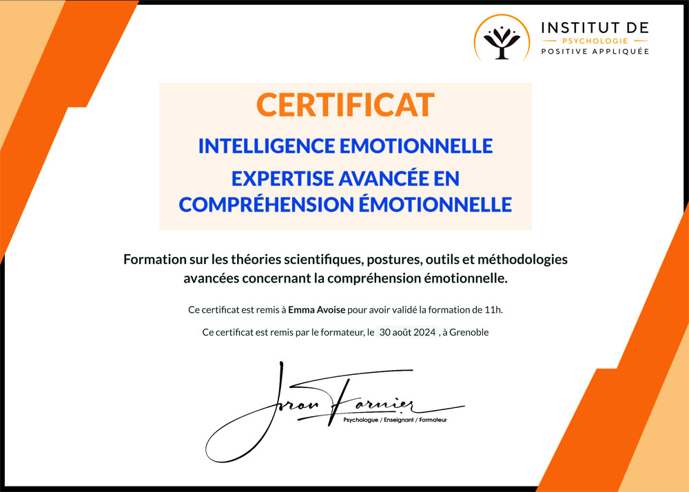Certification de la formation à l'intelligence émotionnelle